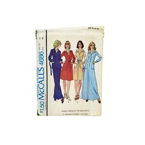 VTG 70s McCalls Sew Pattern 4686 Misses Zip Front Dress or Top Pants Sz 14 CUT